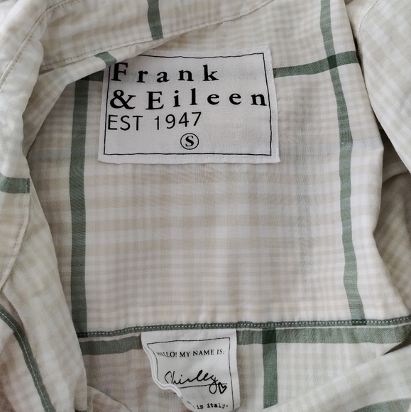 Frank & Eileen Shirley Shirt Size Small Green White Checks Oversized Cotton - Picture 3 of 9